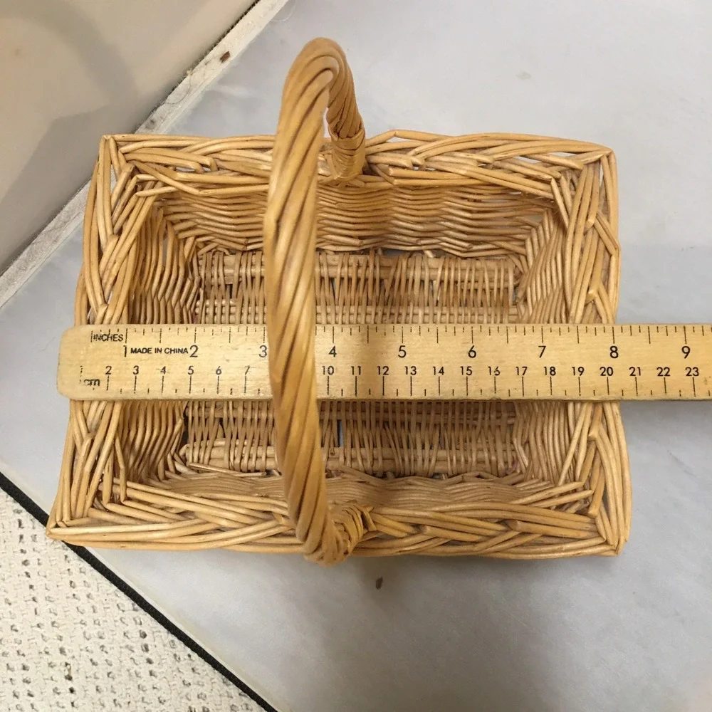 Wicker Gift Basket Rectangular Tan Small Woven Wood with Handle Berry Gathering